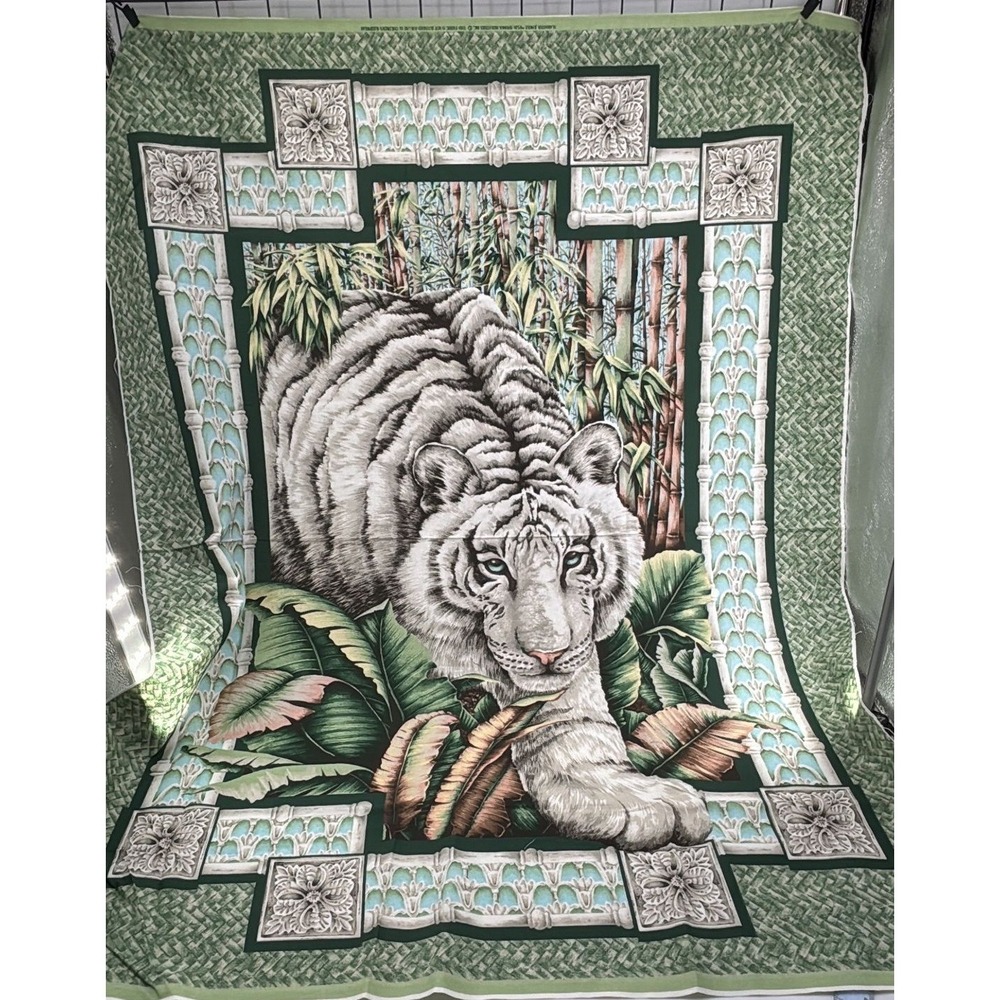 White Tiger Jungle Animal Quilt Fabric Panel 35.5" X‎ 46" By Springs Industries